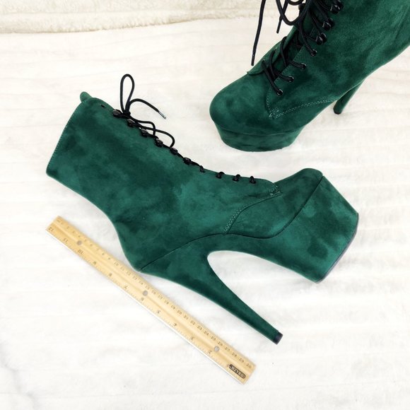 Adore 1020FS Emerald Green V-Suede Platform 7" Heel Ankle Boots - Picture 12 of 14